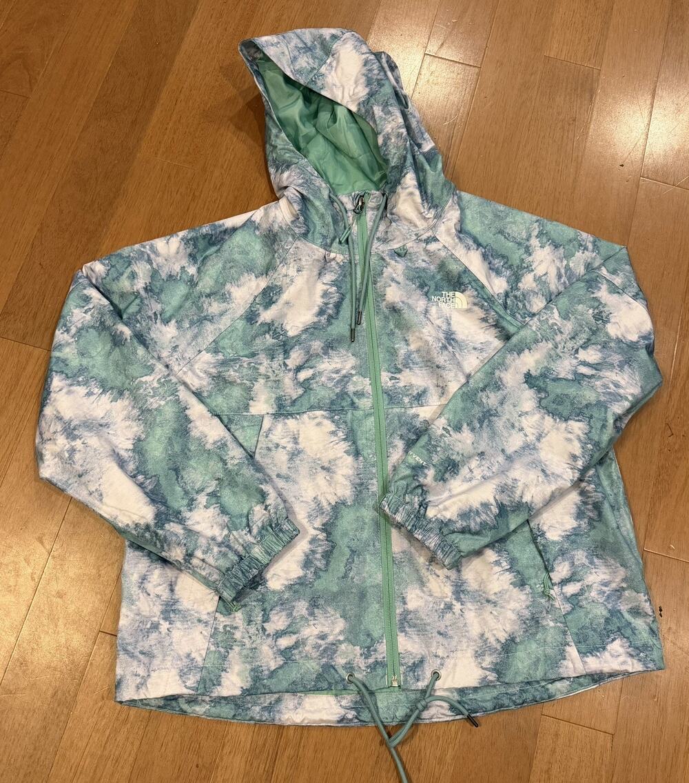 The North Face Antora Rain Hoodie Women L Blue Green Tie Dye DryVent Jacket